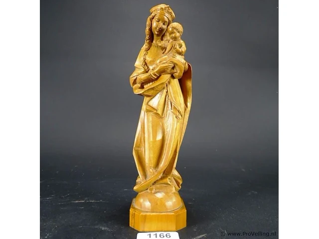 Heel gedetailleerd in hout gesneden madonna met kind - afbeelding 1 van  5