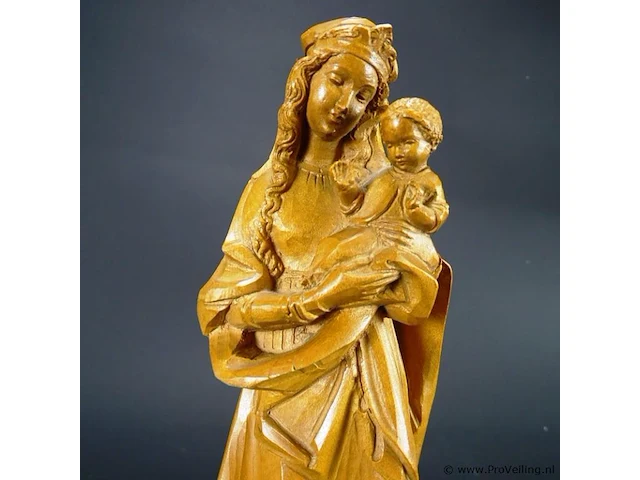 Heel gedetailleerd in hout gesneden madonna met kind - afbeelding 3 van  5