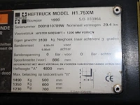 Heftruck hyster 1.75 lpg. bouwjaar 1999. afgelezen draaiuren 770.7. maximale hefhoogte 4.80 meter. met side... - afbeelding 5 van  10