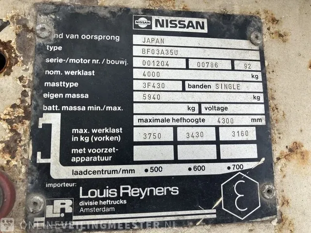 Heftruck nissan , bf03a35u, oranje, bouwjaar 1992 - afbeelding 5 van  15