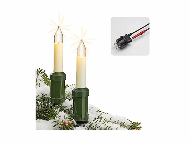 Hellum led verlichting kerstboom voor buiten met kaarsen met clip 30 lampjes verlichte lengte 29m kabel groene schacht wit - afbeelding 1 van  3