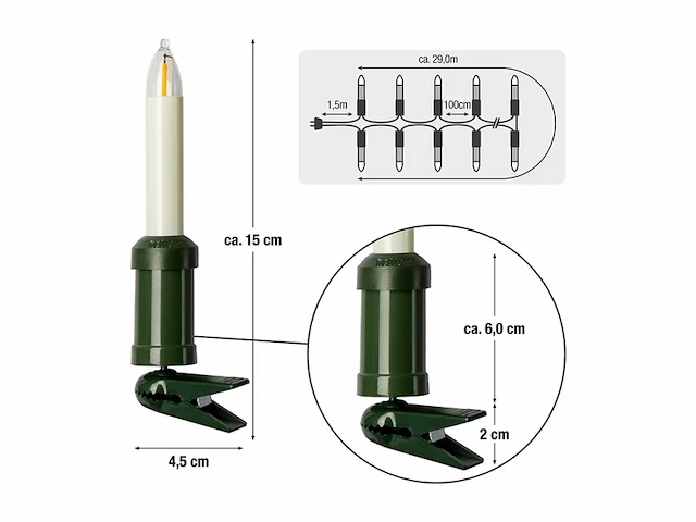 Hellum led verlichting kerstboom voor buiten met kaarsen met clip 30 lampjes verlichte lengte 29m kabel groene schacht wit - afbeelding 3 van  3