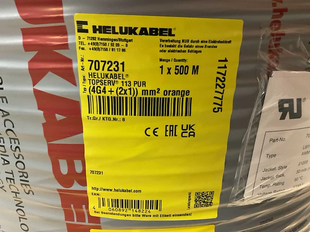 Helukabel topserv 113 pur (4g4+(2x1))mm2 haspel á 500m stuurstroomkabel - afbeelding 2 van  4