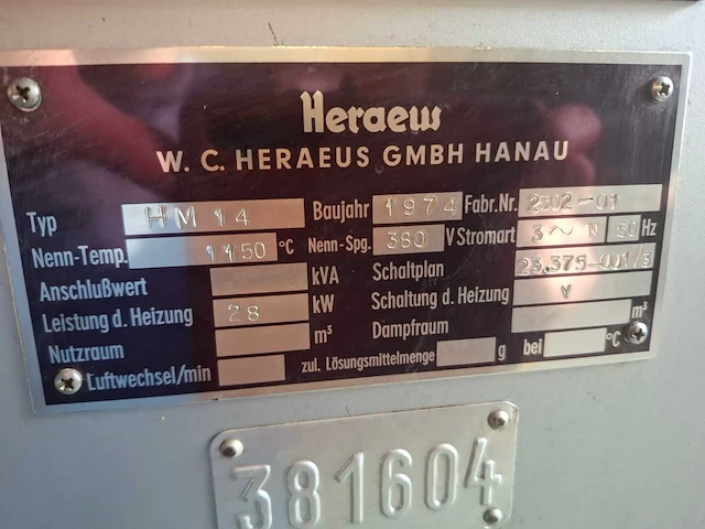 Heraeus - 1974 - hm14 - hardingsoven - afbeelding 2 van  7