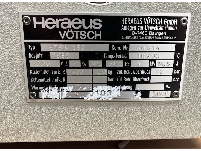 Heraeus vötsch vtrk 150 klimaatkamer - afbeelding 7 van  9
