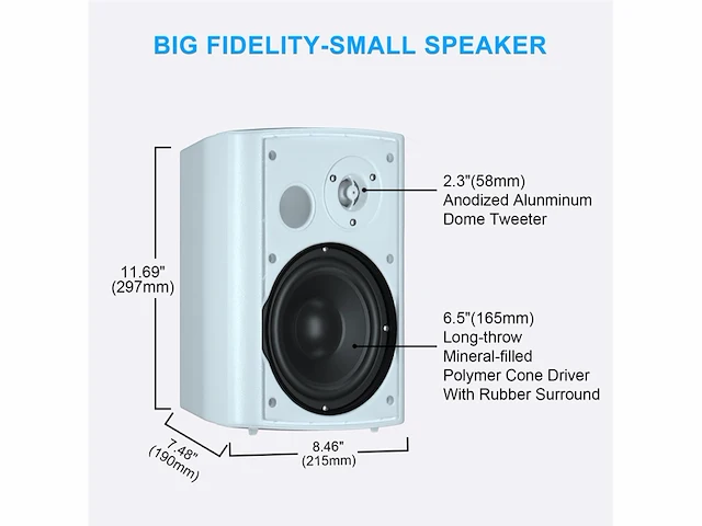 Herdio 6.5 inch 400w buitenspeakers bedraad waterdicht muurbevestiging (paar, wit) - afbeelding 1 van  4