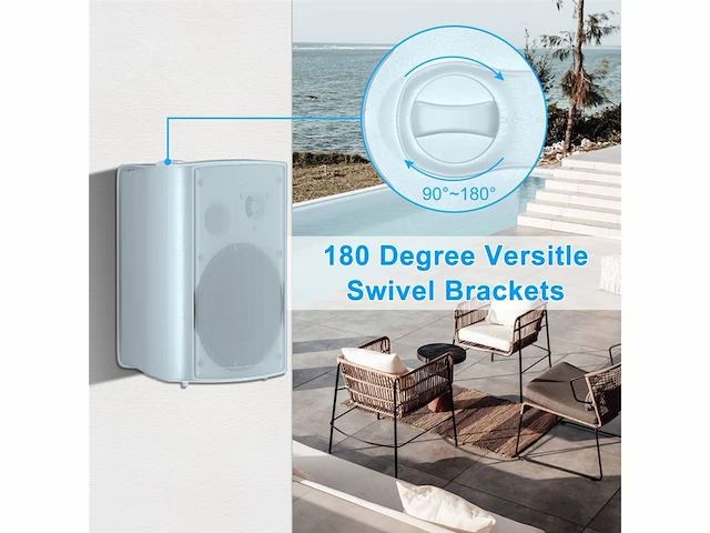 Herdio 6.5 inch 400w buitenspeakers bedraad waterdicht muurbevestiging (paar, wit) - afbeelding 4 van  4