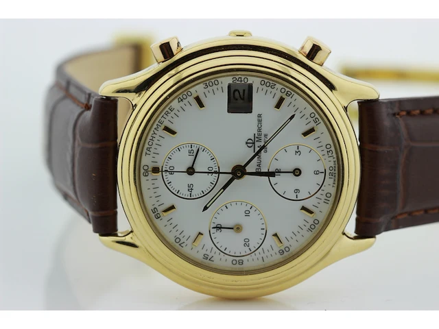 Heren chronograaf polshorloge baume & mercier, baumatic, witte wijzerplaat, bouwjaar ca 1990 - afbeelding 8 van  9