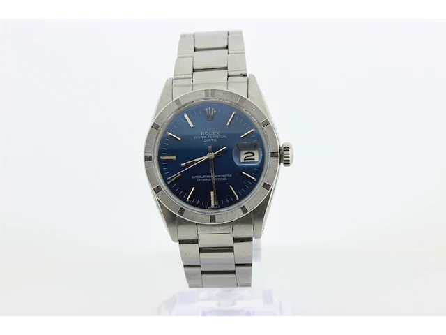 Heren polshorloge rolex, oyster perpetual date, blauwe wijzerplaat, bouwjaar 1970 - afbeelding 1 van  9