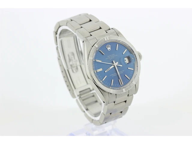 Heren polshorloge rolex, oyster perpetual date, blauwe wijzerplaat, bouwjaar 1970 - afbeelding 2 van  9