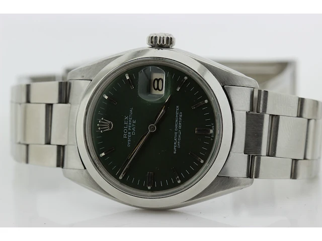 Heren polshorloge rolex, oyster perpetual date, groene wijzerplaat, bouwjaar 1961 - afbeelding 8 van  9