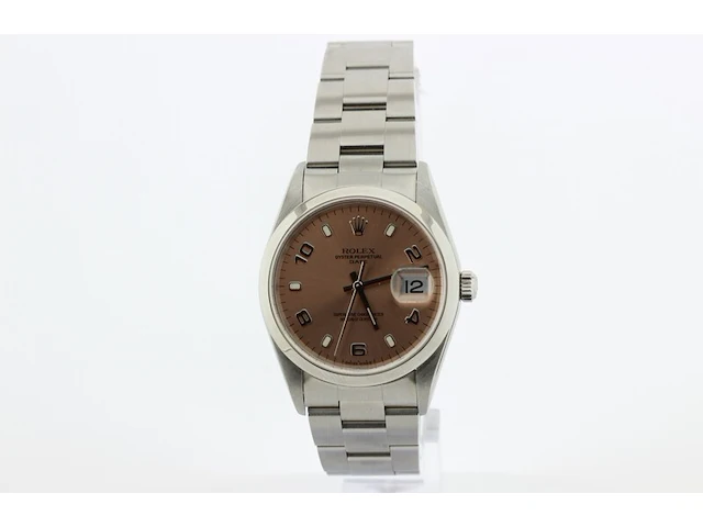 Heren polshorloge rolex, oyster perpetual date, roze wijzerplaat, bouwjaar 2000 - afbeelding 1 van  9