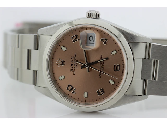 Heren polshorloge rolex, oyster perpetual date, roze wijzerplaat, bouwjaar 2000 - afbeelding 8 van  9
