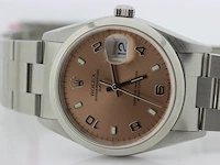 Heren polshorloge rolex, oyster perpetual date, roze wijzerplaat, bouwjaar 2000 - afbeelding 8 van  9