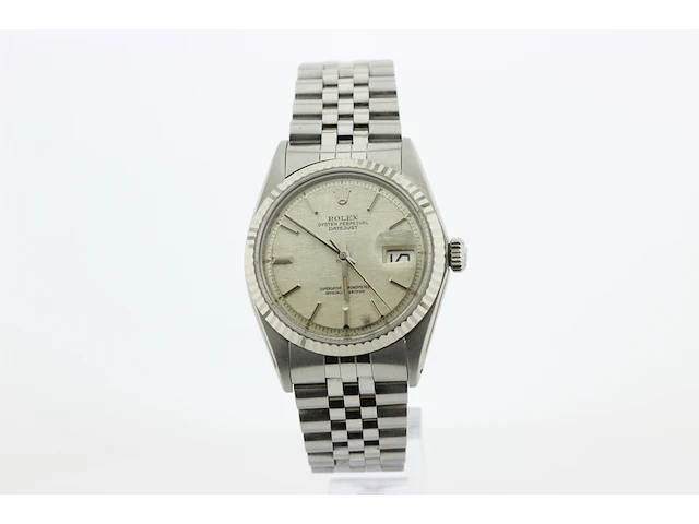 Heren polshorloge rolex, oyster perpetual datejust, silver linnen grijze plaat, bouwjaar 1974 - afbeelding 1 van  9