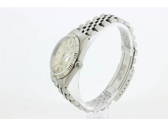 Heren polshorloge rolex, oyster perpetual datejust, silver linnen grijze plaat, bouwjaar 1974 - afbeelding 5 van  9