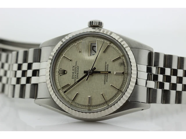 Heren polshorloge rolex, oyster perpetual datejust, silver linnen grijze plaat, bouwjaar 1974 - afbeelding 8 van  9