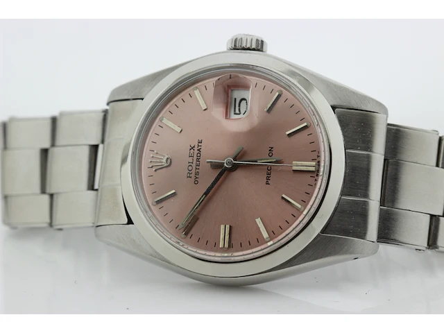 Heren polshorloge rolex, oysterdate precision, roze wijzerplaat, bouwjaar 1978 - afbeelding 8 van  9