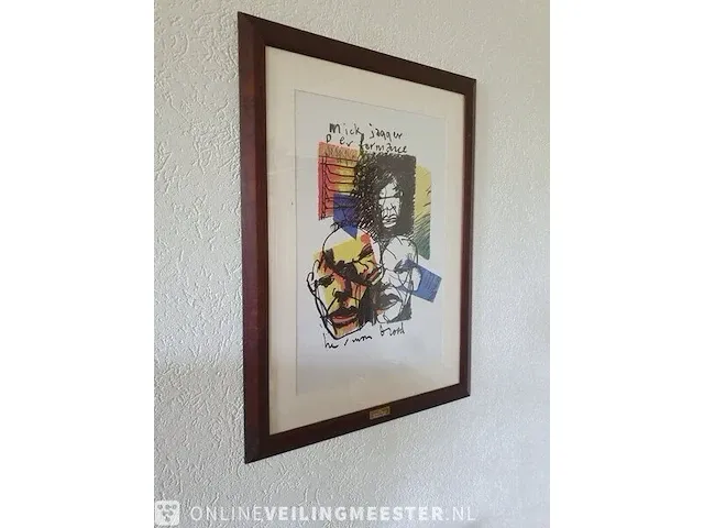 Herman brood litho mick jagger ingelijst, 1993 - afbeelding 1 van  2