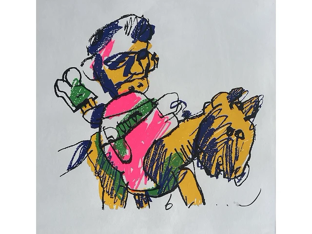 Herman brood, zeefdruk ‘man en paard’, te dateren periode 1995 - 1998. handgesigneerd met marker rechts-onder, genummerd in potlood rechts-onder 31/200 - afbeelding 2 van  3