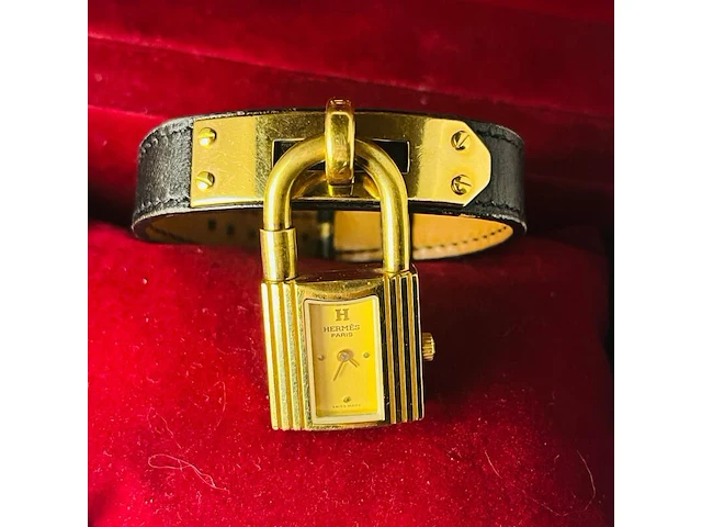 Hermès dames padlock horloge - goldplated kelly model - afbeelding 1 van  12
