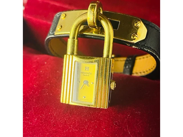 Hermès dames padlock horloge - goldplated kelly model - afbeelding 5 van  12