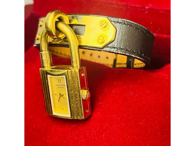 Hermès dames padlock horloge - goldplated kelly model - afbeelding 6 van  12