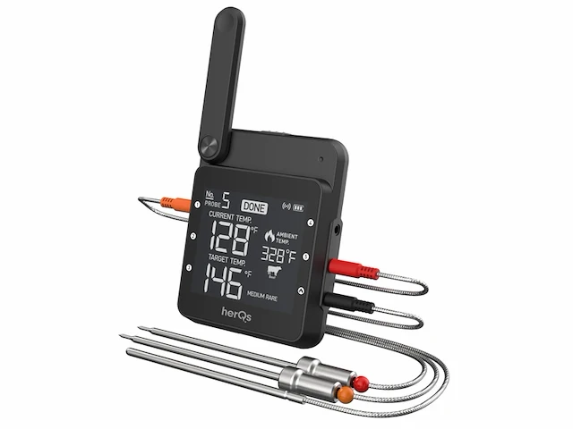 Herqs professional bbq thermometer vleesthermometer met app wifi bluetooth maximaal 6 sondes - afbeelding 1 van  4