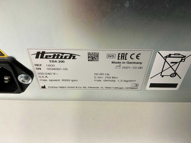 Hettich - eba 200 - centrifuge - afbeelding 7 van  7