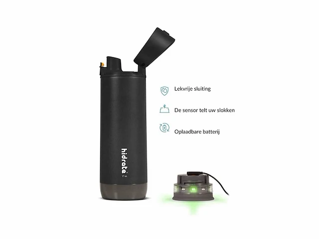 Hidrate spark chug slimme waterfles roestvrij staal 620ml led verlichting zwart - afbeelding 4 van  4