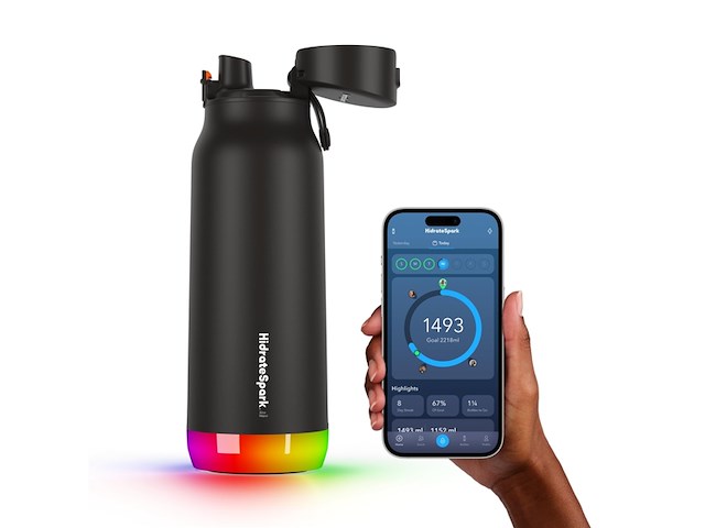 Hidrate spark chug slimme waterfles roestvrij staal 946ml led verlichting zwart - afbeelding 2 van  6