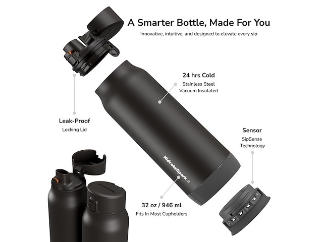 Hidrate spark chug slimme waterfles roestvrij staal 946ml led verlichting zwart - afbeelding 4 van  6