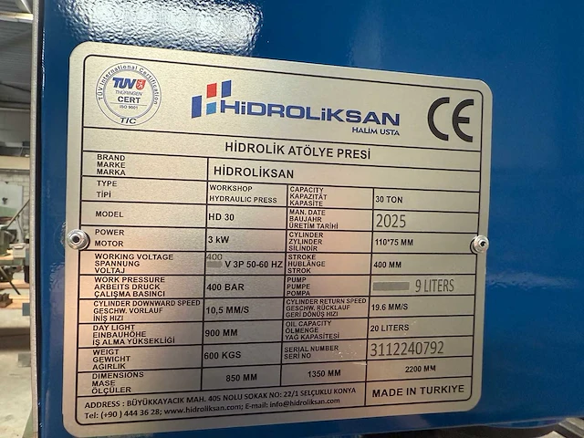 Hidroliksan - 2025 - hd 30 - hydraulische pers - afbeelding 6 van  6