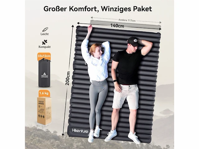 Hikenture luchtbed voor 2 personen140cm met voetpomp grijs - afbeelding 3 van  4