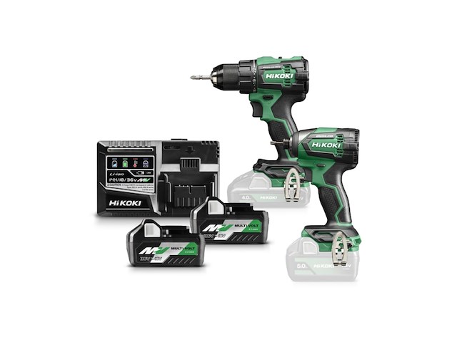 Hikoki combo-kit accuboormachine + slagmoersleutel kc18de-2 + 2x accu's bsl36a18 - afbeelding 1 van  2