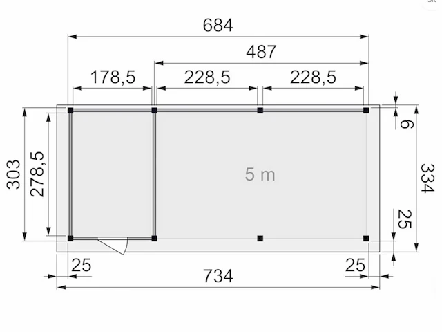 Hillhout - zwaluw - tuinhuis met luifel 700x300x260 cm - afbeelding 2 van  6