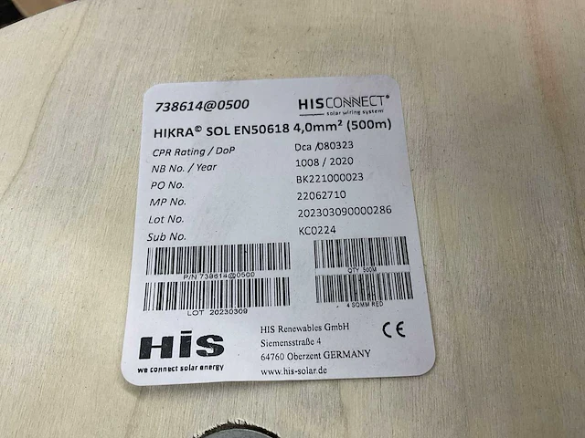 Hisconnect hikra sol en50618 solarkabel 4,0mm2 - rood - 500 mtr - afbeelding 2 van  5