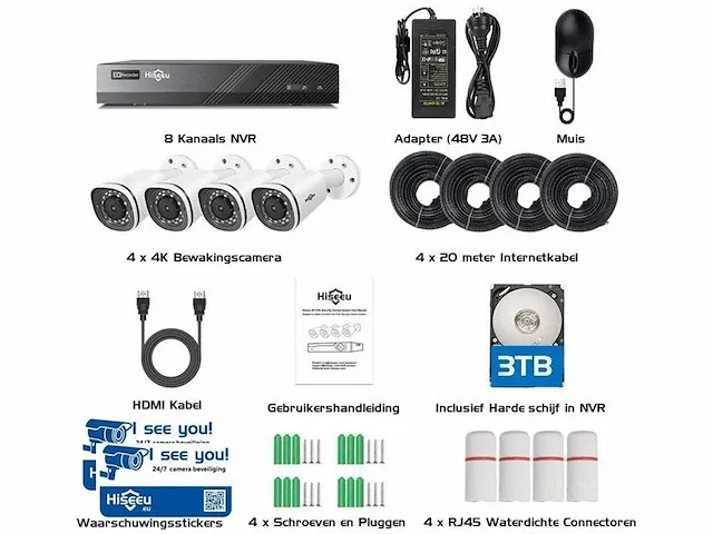 Hiseeu - compleet nieuw camerasysteem | 8mp-4k-poe-3tb nvr 8 channel - afbeelding 1 van  2