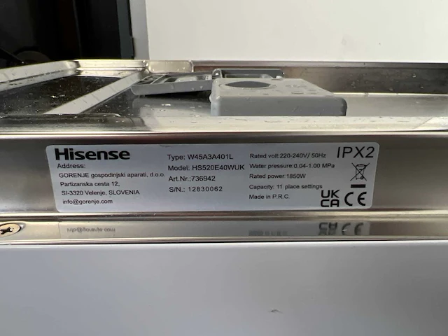 Hisense hs520e40wuk smalle vaatwasser 45cm - afbeelding 4 van  7