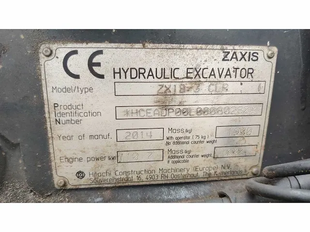 Hitachi - zx 18 - minigraafmachine - 2014 - afbeelding 4 van  13
