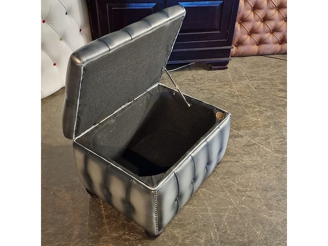 Hocker chesterfield, boxstool, zilver - afbeelding 3 van  4