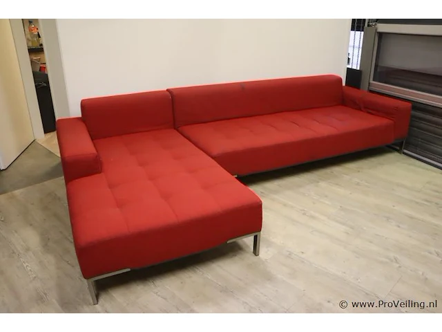 Hoekbank - rood gestoffeerd - 165x92x35-70cm - afbeelding 1 van  8
