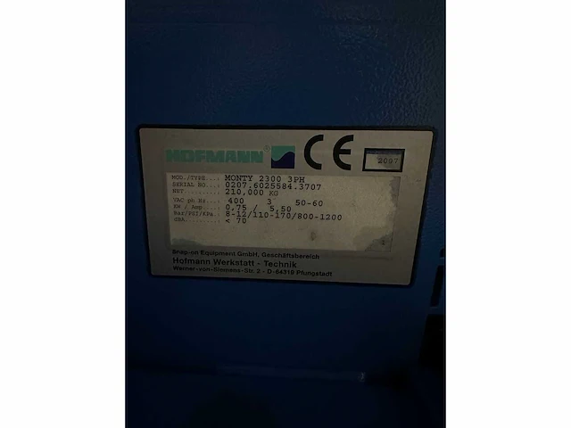 Hofmann - monty 2300 - tyre changing device - 2007 - afbeelding 9 van  9