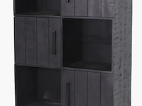 Hoge 2-deurs kast, zwart mangohout, zwart metalen onderstel - afbeelding 1 van  5