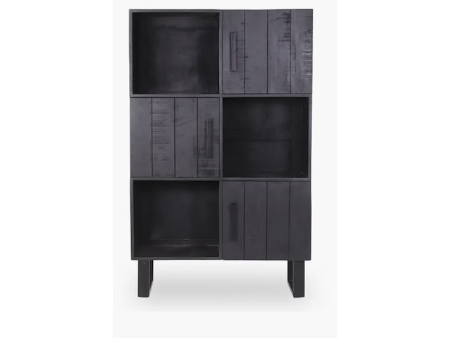 Hoge 2-deurs kast, zwart mangohout, zwart metalen onderstel - afbeelding 2 van  5