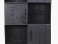 Hoge 2-deurs kast, zwart mangohout, zwart metalen onderstel - afbeelding 2 van  5