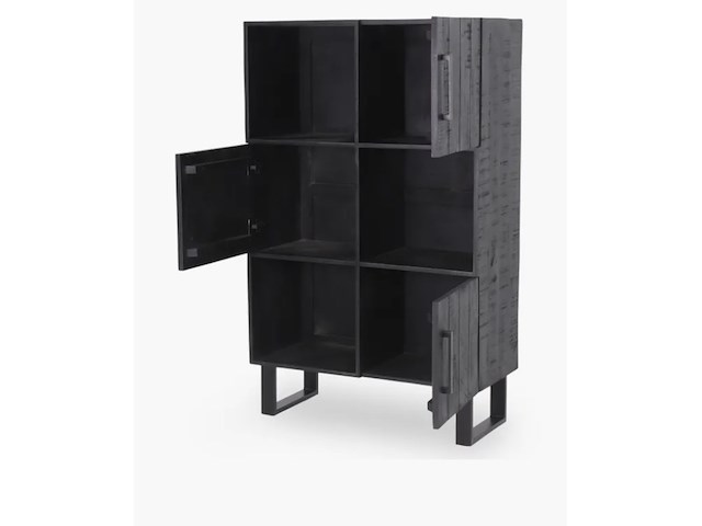 Hoge 2-deurs kast, zwart mangohout, zwart metalen onderstel - afbeelding 4 van  5