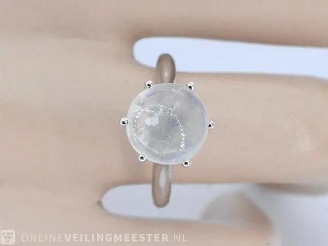 Hoge gehalte echte zilveren sterling ring met natuurlijke maansteen - juwelierskwaliteit - afbeelding 2 van  3