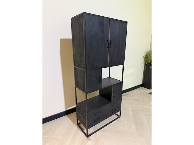 Hoge zwarte kast mangohout richfield, zwart, 2025 - afbeelding 1 van  3