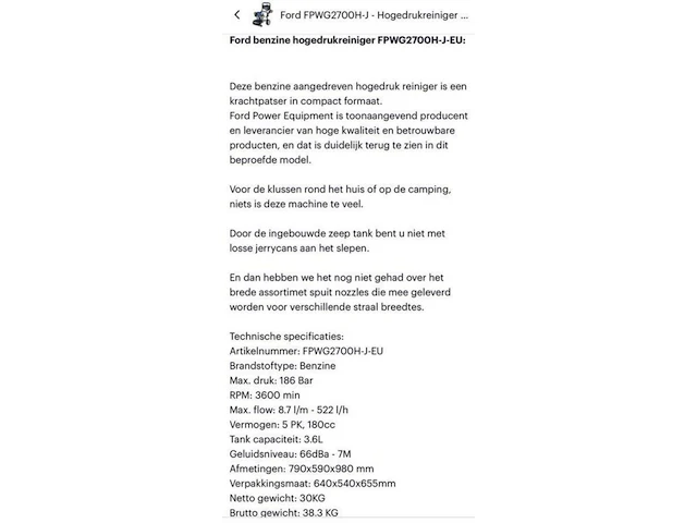 Hogedrukreiniger, ford, fpwg2700h-j-eu, blauw, 2024 - afbeelding 2 van  3